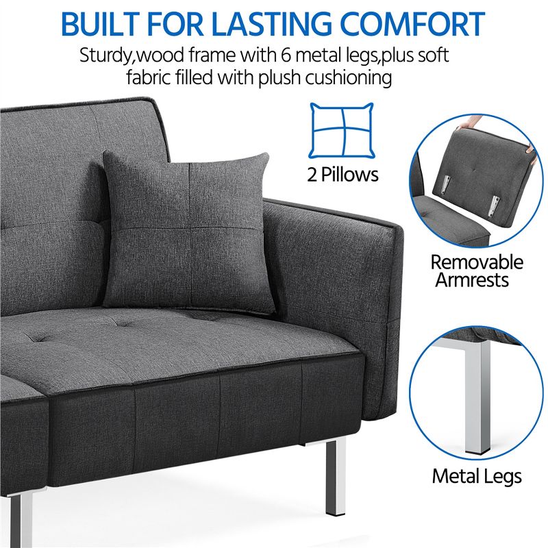 Yaheetech Fabric Futon Sofa Bed with Armrest Adjustable Backrest For Living Room, 5 of 9