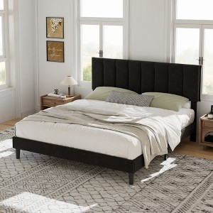 VECELO Upholstered Bed Frame with Adjustable Headboard, Heavy-Duty Platform Bed with Strong Wood Slat Support, No Box Spring Needed - 1 of 4