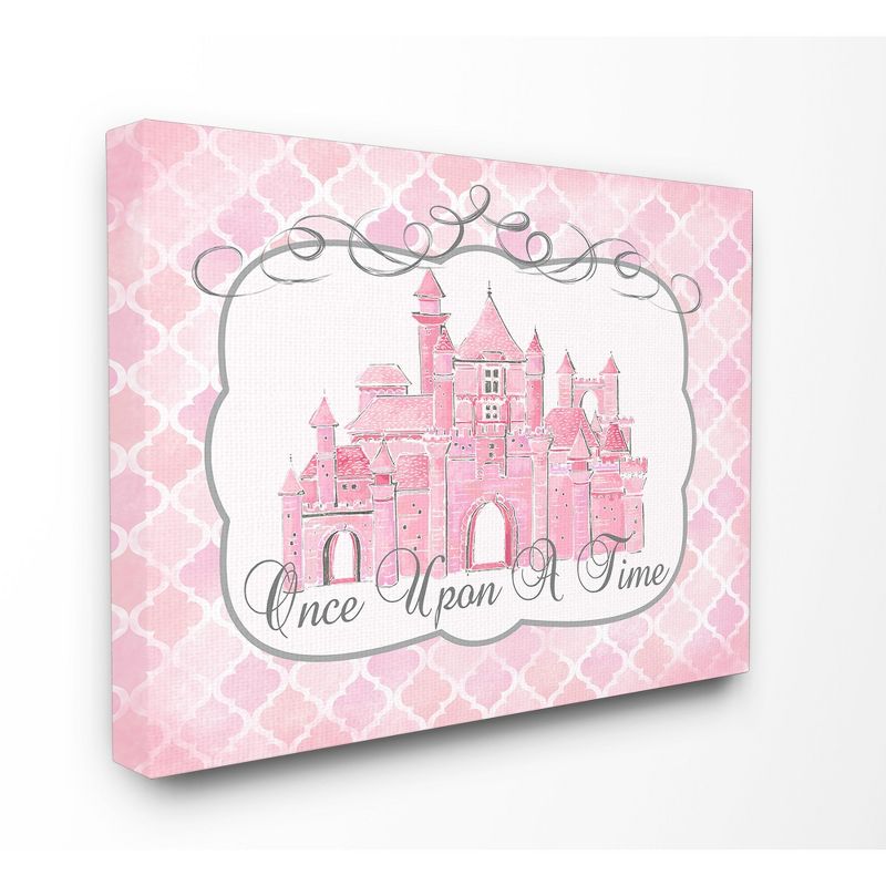 Once Upon A Time Pink Water Color Castle Stretched Canvas Kids&#39; Wall Art (16&#34;x20&#34;x1.5) - Stupell Industries, 1 of 6