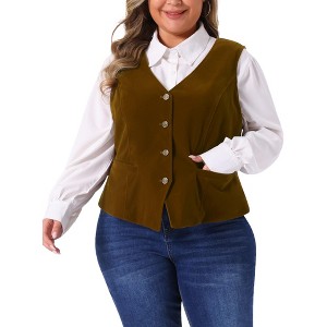 Agnes Orinda Women's Plus Size Steampunk Velvet Sleeveless Button Down V Neck Suit Vests - 1 of 4