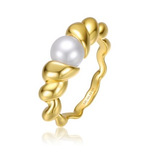 Guili Sterling Silver 14K Gold Plated Scalloped Seashell Freshwater Pearl Ring – Ocean-Inspired Elegance & Timeless Style. - 1 of 2
