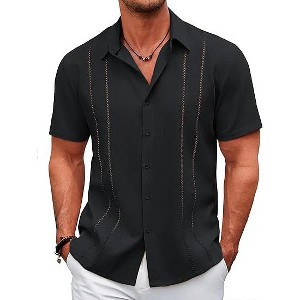 COOFANDY Men's Cuban Guayabera Shirt Casual Short Sleeve Button Down Shirts Summer Beach Shirts - 1 of 4