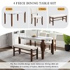 4-Piece White Dining Set,46 Inch Faux Marble Style Dining Table,Upholstered Chairs With Solid Rubberwood Legs And 2 Seater Bench-Cuddlewood - 3 of 4