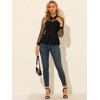 INSPIRE CHIC Women's Mesh Sheer Long Sleeve Turn Down Collar Keyhole Peplum Top - 3 of 4