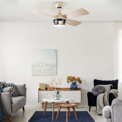 42" Almond and Light Oak Remote-Controlled Ceiling Fan with Lighting