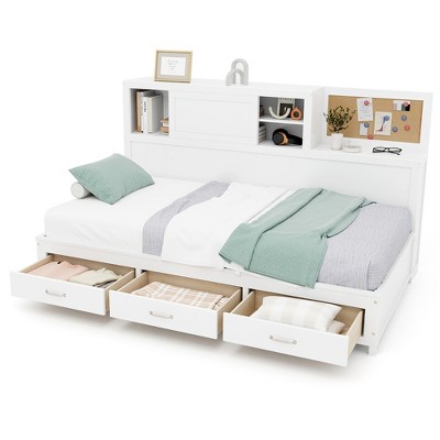 Tangkula Twin Size Daybed w/ 3 Drawers Wooden Sofa Bed Frame w/ Storage Shelves