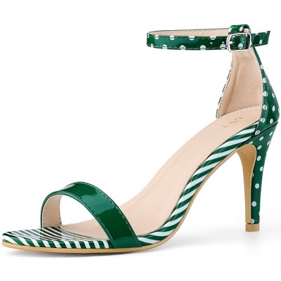 Perphy Women's Stripe Ankle Strap Polka Dots Stiletto Heels Sandals