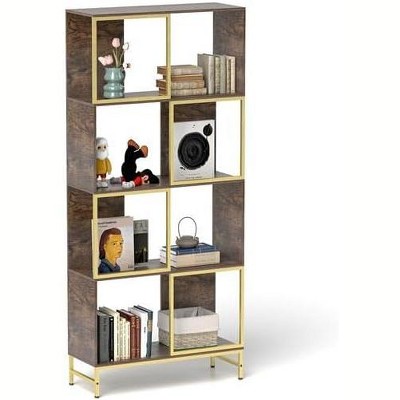4-Tier Narrow Book Shelf, Freestanding Vintage Storage Rack, Asymmetrical Tall Industrial Wood Bookcase, Standing Display Rack For Home Office