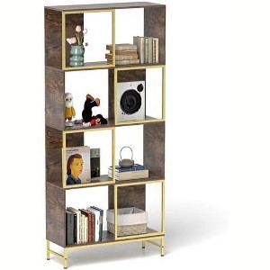 4-Tier Narrow Book Shelf, Freestanding Vintage Storage Rack, Asymmetrical Tall Industrial Wood Bookcase, Standing Display Rack For Home Office - 1 of 4