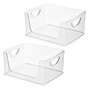 iDesign Stackable Open-Front Bin with Handles, Set of 2, Clear, Made in USA - 1 of 4