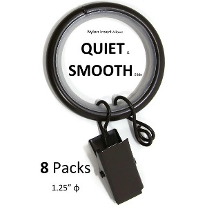 Set of 8 Metal Curtain Rings with Clips, Eyelets and Nylon Inserts Quiet Smooth, 1.25inch Diameter - 1 of 1