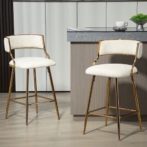 CAVINAS Corduroy Bar Stools Set of 2,26'' Counter Height Barstools with Gold Chrome Base & High-Density Foam Seat for Home Pub & Kitchen Island - 1 of 4