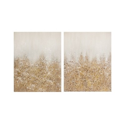 (Set of 2) 22" x 28" Glimmer Hand Brush Embellished Canvas Gold