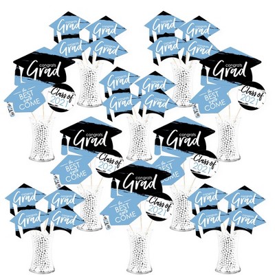 Big Dot of Happiness Light Blue Grad - Best is Yet to Come - 2021 Light Blue Grad Party Centerpiece Sticks - Showstopper Table Toppers - 35 Pieces