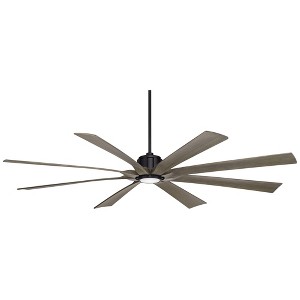 80" Possini Euro Design Defender Modern Indoor Outdoor Ceiling Fan with Dimmable LED Light Remote Matte Black Oak Damp Rated for Patio Exterior House - 1 of 4