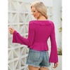 Womens Long Sleeve Ruffle Shirts Tie Front Fashion Blouse Deep V Neck Crop Top - 4 of 4