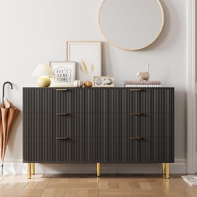 Modern 5/6 Drawer Dresser, Stylish Wood Chest with Gold Handles, Large Storage Drawers, Elegant Organizer for Bedroom, Living Room, Entryway