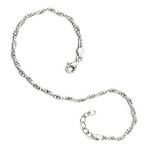 Black Bow Jewelry Sterling Silver Twisted Bead and Snake Chain Anklet, 9-10 Inch - 1 of 4