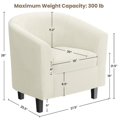 Beige Corduroy Fabric Upholstered Club Chair with Rubberwood Legs