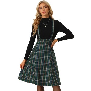 INSPIRE CHIC Women's Christmas Plaid Midi Tartan Pinafore Skirt - 1 of 4