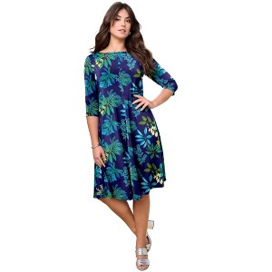 Roaman's Women's Plus Size Petite Ultrasmooth Fabric Boatneck Swing Dress - 1 of 4