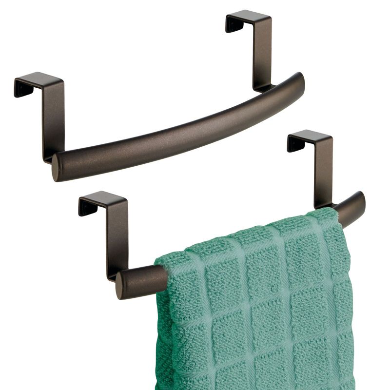 mDesign Steel Over Door Curved Towel Bar Storage Hanger Rack - 2 Pack, Bronze, 1 of 10