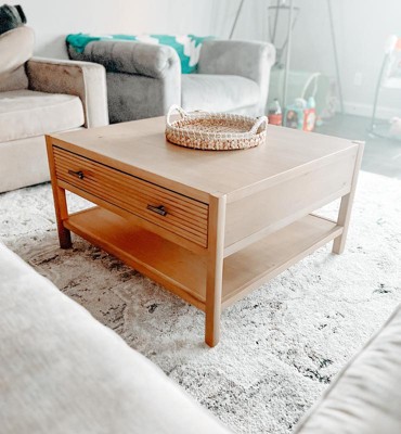 Grooved Wood Square Accent Side Table With Drawer - Natural - Hearth &  Hand™ With Magnolia : Target