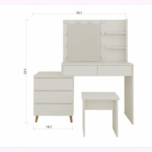 Gulches White Makeup Vanity Table with Mirror & Matching Stool - Storage Drawers & Organizing Compartments for Cosmetics, Brushes - 1 of 4