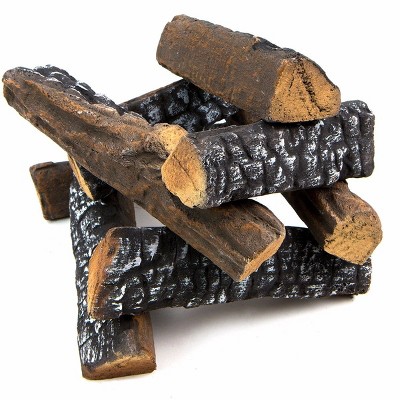Barton Living 10Pc Ceramic Log Set Wood Style w/Stackable Gas Heat Resistant Realistic