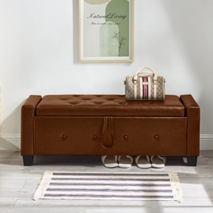 GDFStudio Gabriella Mid-Century Modern Faux Leather Upholstered Tufted Storage Bench - 1 of 4