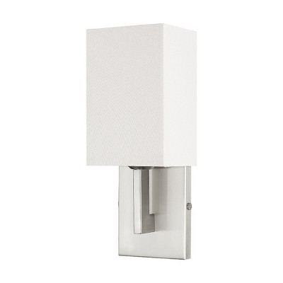 Hollborn Brushed Nickel 1-Light Wall Sconce with Off-White Fabric Shade