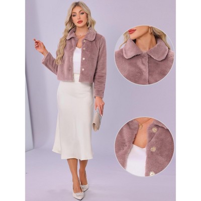 INSPIRE CHIC Women's Faux Fur Cropped Snap Button Winter Wedding Fluffy Coat X-Large Dusty Rose Pink — фото 2