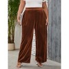 Women's Plus Size Velvet Wide Leg Pants High Waisted Loose Trousers - 2 of 4