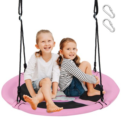 Infans 40" Saucer Tree Swing w/ Adjustable Hanging Ropes for Backyard or Outdoor Pink