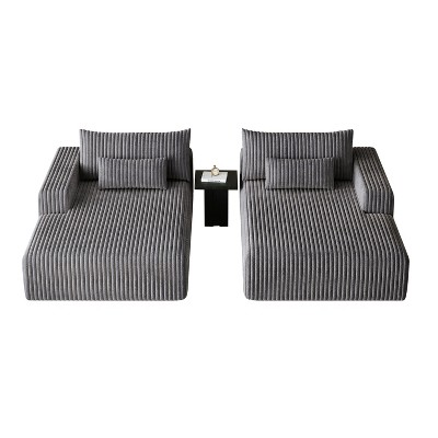 GDFStudio Candy 2 pcs Oversized Corduroy 150" W Upholstered Sofa Bed, 75" D Chaise Lounge