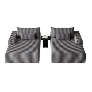 GDFStudio Candy 2 pcs Oversized Corduroy 150" W Upholstered Sofa Bed, 75" D Chaise Lounge - 1 of 4
