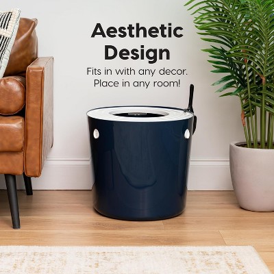 Navy and White Round Top Entry Cat Litter Box with Scoop