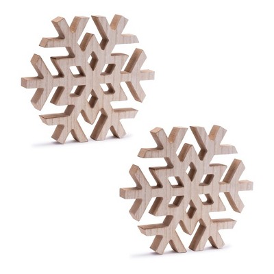 Melrose Natural Wood Snowflake (Set of 2)