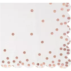 Juvale 50-Pack Rose Gold Foil Polka Dot Confetti Disposable Paper Napkins Wedding Party Supplies 6.5x6.5"