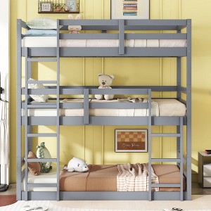 NicBex Twin Size Bunk Bed Convertible Triple Wooden Bed Frame with 2 Ladders and Full Length Guardrail, No Box Spring Required - 1 of 4