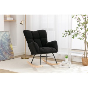 Tufted Teddy Fabric Rocking Nursery Chair with Wide Back and Wooden Legs,Upholstered Glider for Living Room or Bedroom-Baofuwish - 1 of 4