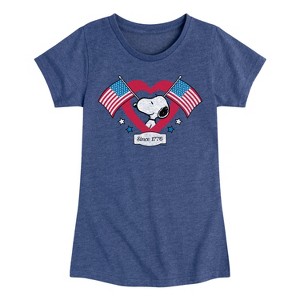 Girls' - Peanuts - Snoopy Since 1776 Flag Heart Fitted Short Sleeve Graphic T-Shirt - 1 of 4