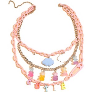 Y2K Multilayer Resin Pendant Necklace | Cartoon Bear & Butterfly Chunky Chain - 1 of 4