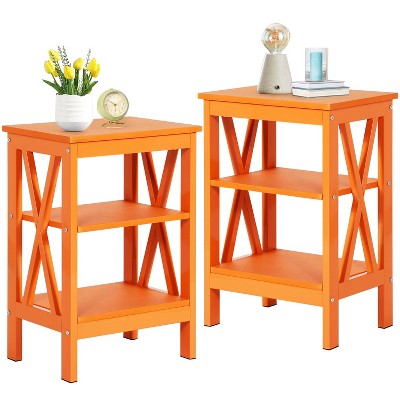 VECELO Set of 1/2 Nightstands X-Shaped Side End Table with 3-Tier Open Shelves 7 Color