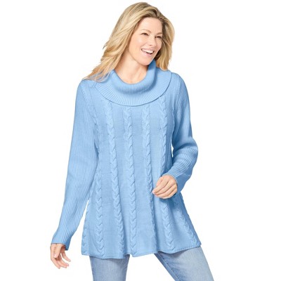 Woman Within Cowl Neck Cable Knit Swing Sweater