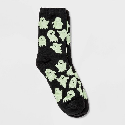 Women's Glow in the Dark Ghost Halloween Crew Socks - Hyde & EEK! Boutique™ Black 4-10