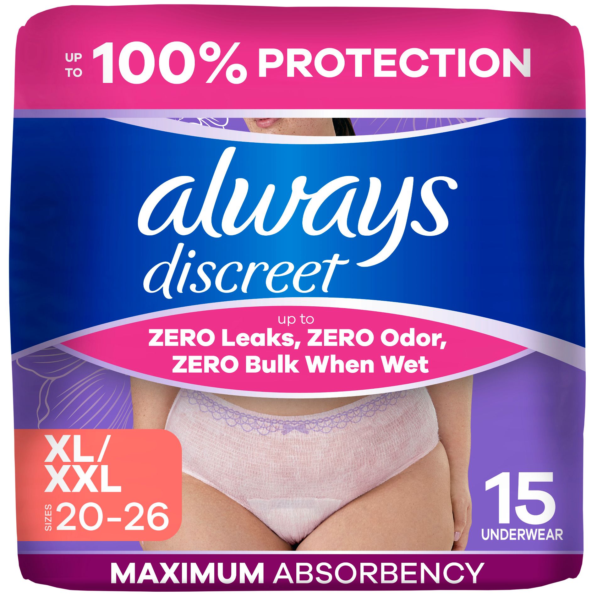 Always Discreet Adult Postpartum Incontinence Underwear for Women - Maximum Protection