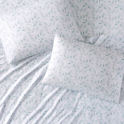Queen Green Leaves Cotton Percale Sheet Set