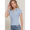 Slickblue Women's Short Sleeve Polo Top, Rib Knit Fitted Shirt with Line Detail, Light Blue, Size S-L - 2 of 4