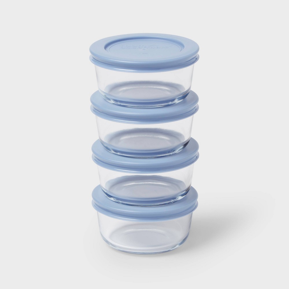 4pk Glass Round Food Storage Container Set Blue - Room Essentialsâ„¢